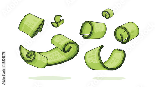 Vibrant green cucumber peels floating in a whimsical culinary display