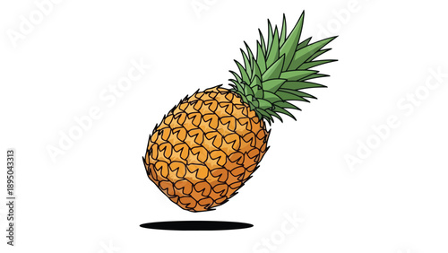 A vibrant tropical fruit illustration featuring a juicy pineapple with lush green leaves and a textured golden-brown skin floating above a subtle