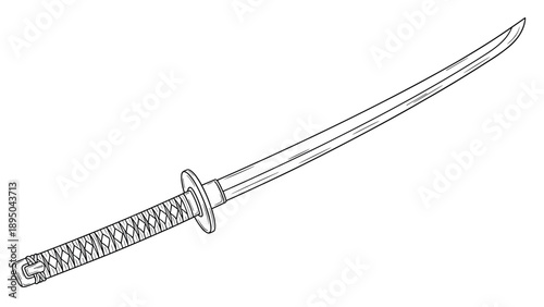 Traditional japanese katana sword in linear style with detailed handle