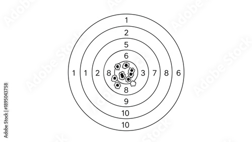 Target practice precision: bullseye with multiple shots in centralized pattern