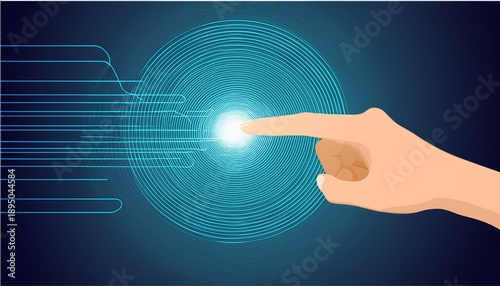hand pointing and pressing on a button with circular motion lines