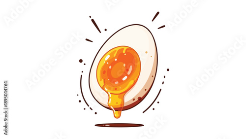 Vibrant illustration of a freshly cooked soft-boiled egg revealing its lusciously gooey golden yolk gracefully dripping a delectable and inviting