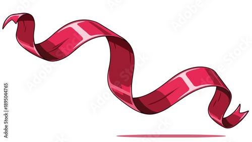 Dynamic scarlet ribbon gracefully unfurling across a pristine backdrop digital graphic with flowing curves and vibrant hues offering versatile