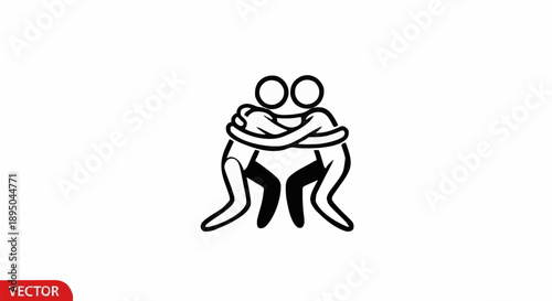 Two People Hugging Simple Line Art Icon.