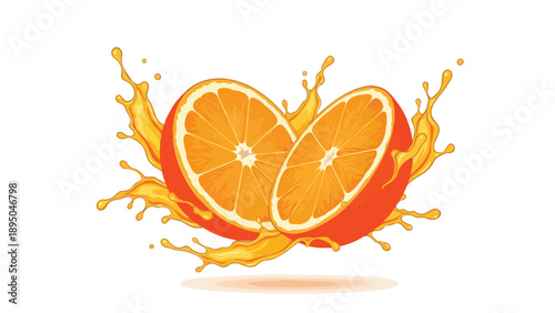 Bright citrus halves burst with refreshing zest, creating a dynamic splash of vibrant orange liquid perfect for illustrating natural beverages and