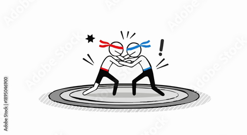 Two stick figures wrestling in a ring.