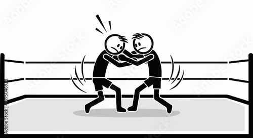 Two stick figures boxing in a ring.
