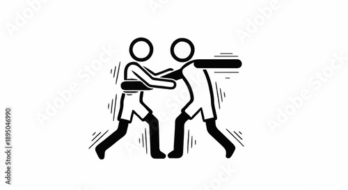 Two stick figures fighting in a boxing match.