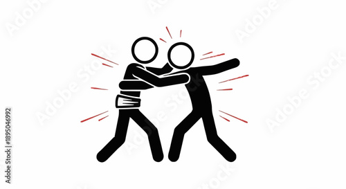 Two stick figures fighting aggressively with red lines indicating impact.