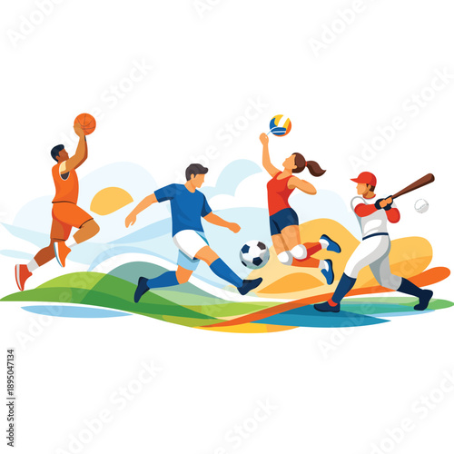 Sports activities illustration featuring various athletes