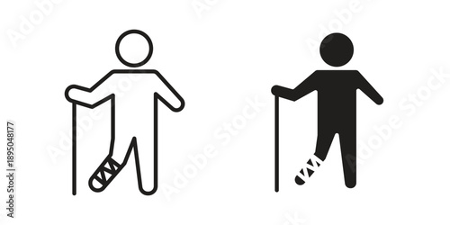 Man with broken leg icon set. Black icon on white background