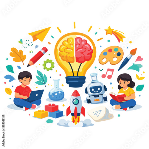 Creative learning and innovation concept with kids