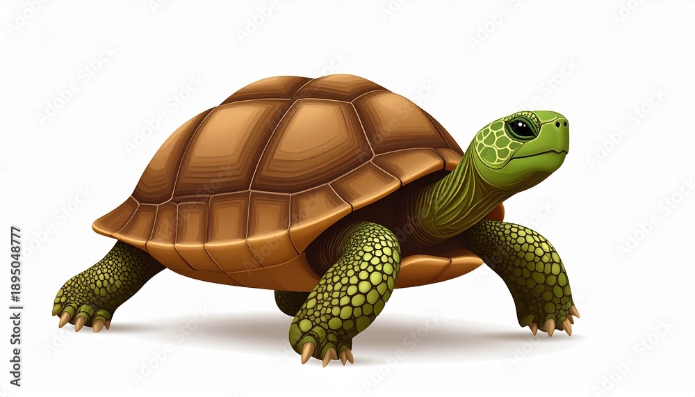 Obraz premium Detailed turtle illustration with brown shell and green skin.