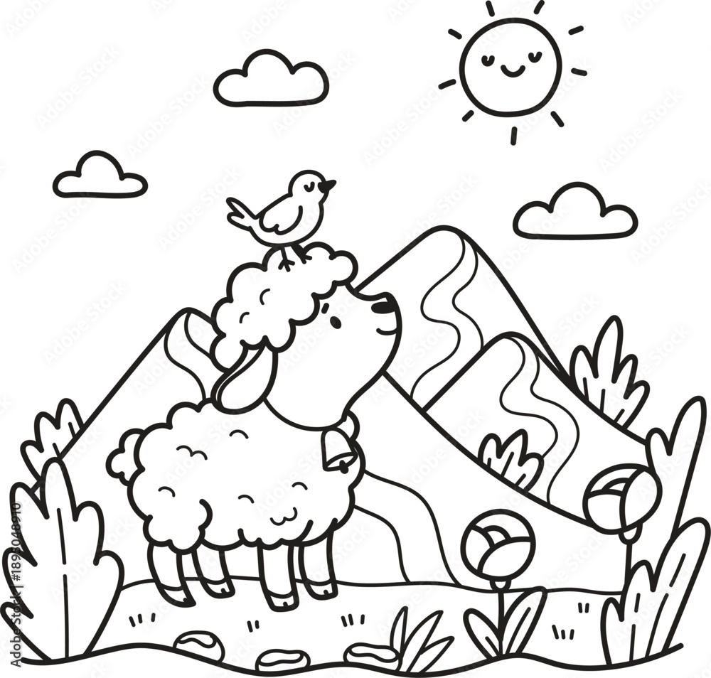 Fototapeta premium sheep in mountains coloring page