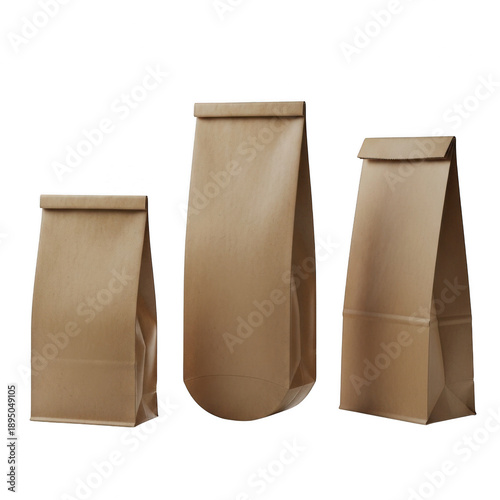 Set of paper bags isolated on transparent background