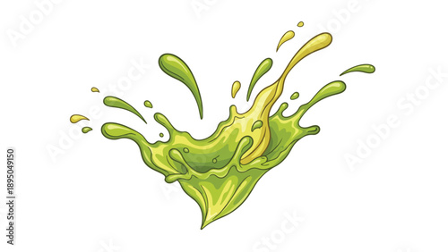 Dynamic green and yellow liquid burst illustration representing freshness and energetic vitality abstract art