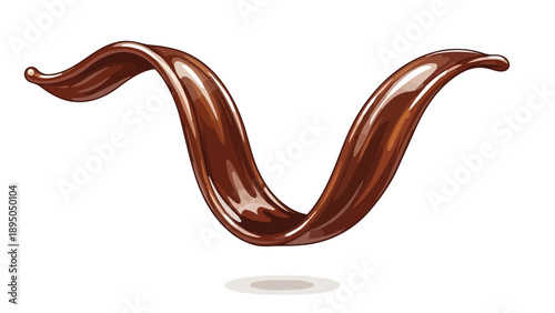 Dynamic illustration of a luscious brown chocolate splash, glossy and smooth, creating an inviting wave of melted cocoa liquid, perfect for sweet