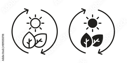 Photosynthesis icon set. Black icon on white background