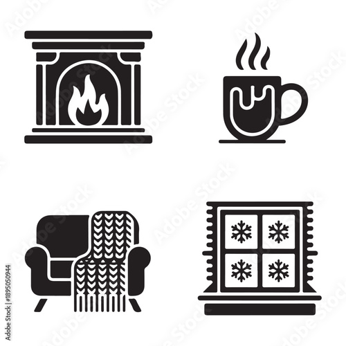Cozy winter living room interior icon