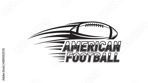 A dynamic black and white illustration showcases an american football with speed lines and bold text high quality professional detailed modern