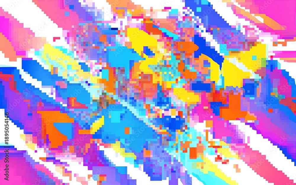 Fototapeta premium Vibrant, abstract digital art with chaotic colors and pixelated motion in dynamic swirls.