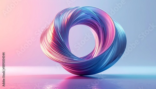 Abstract 3D Rendered Torus Shape with Vibrant Gradient Colors and Smooth Reflections.