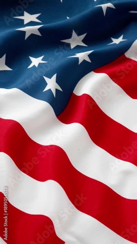 Realistic 3D render of a waving United States flag background with soft lighting and shadows.