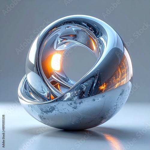 Abstract Chrome Sphere with Fiery Core.
