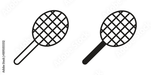 Tennis racket icon set. Black icon on white background