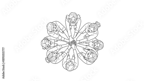 Team unity concept with people joining hands in a circle formation