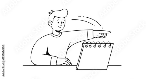 Man pointing at calendar on desk in modern office setting daily planning