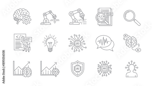 Artificial Intelligence (AI) line icons set for modern technology concepts and digital innovation.