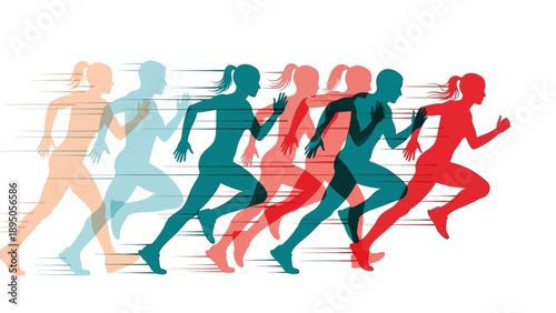 Energetic silhouettes of diverse runners in dynamic motion