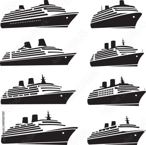 Collection of Cruise Ship Silhouettes in Various Designs