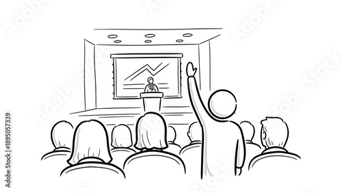 Business presentation with engaged audience in linear style