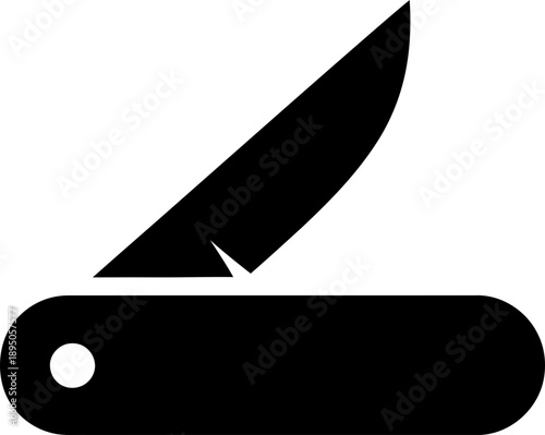 Folding knife icon. Concept survival tool with sharp blade. Solid style symbol for camping, outdoor activity, kitchen utensil, web design vector