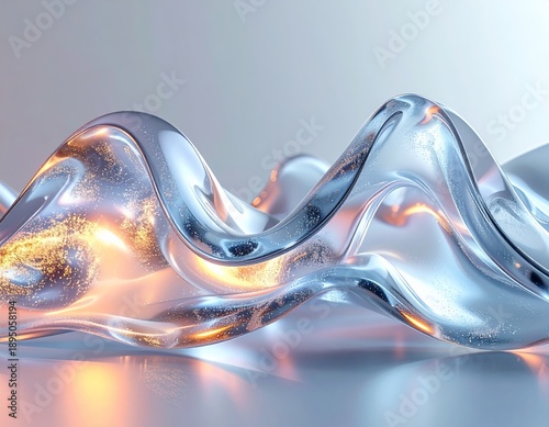 Abstract Glass Waves with Warm and Cool Light Reflections.