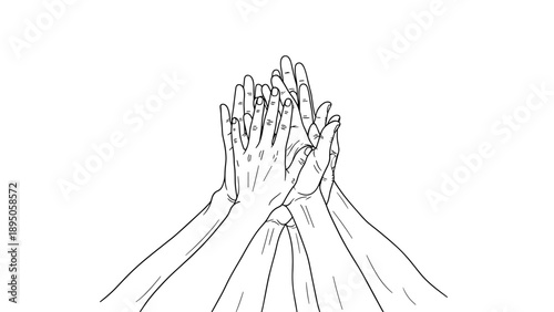 Unity and teamwork: high five in detailed line art drawing