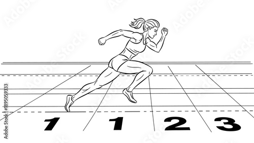Dynamic line art of female sprinter racing on athletic track