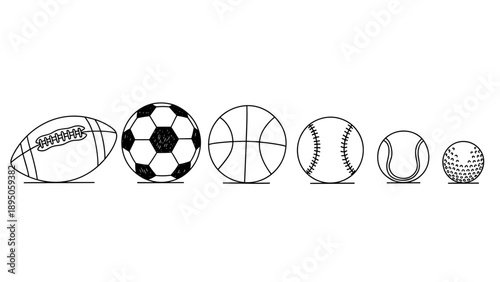 Outline style set of various sports balls for design projects