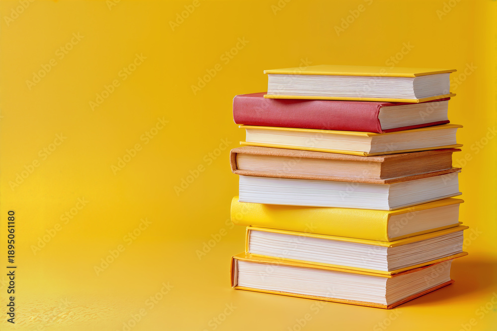 Fototapeta premium Academic Background Theme Stack of Colorful Books on Vibrant Yellow Background for Education and Learning