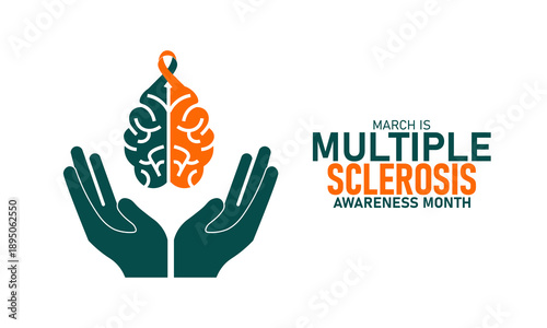 Multiple Sclerosis Awareness Month Vector Orange Ribbon Brain Nerve MS Support Health March Banner Design Infographic Stock Graphic Template Illustration