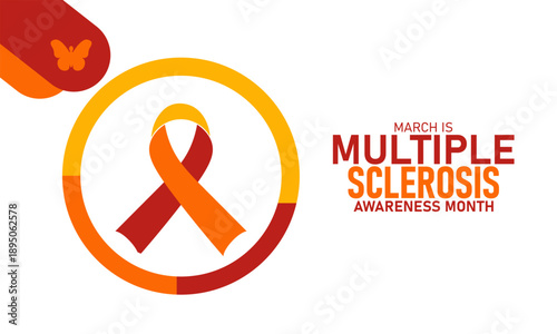 Multiple Sclerosis Awareness Month Vector Orange Ribbon Brain Nerve MS Support Health March Banner Design Infographic Stock Graphic Template Illustration