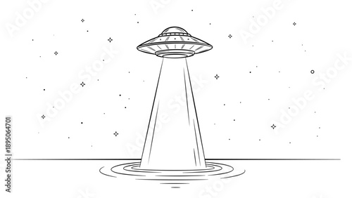 Ufo hovering and casting beam of light in starry sky