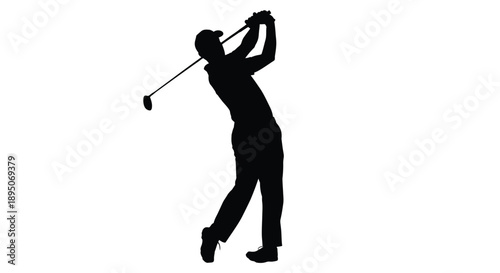 Golfer executing a swing captured in a striking black silhouette