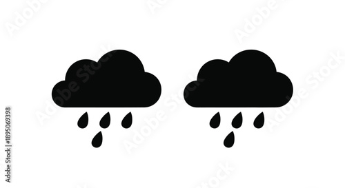 Two dark clouds releasing raindrops a simple weather illustration silhouette