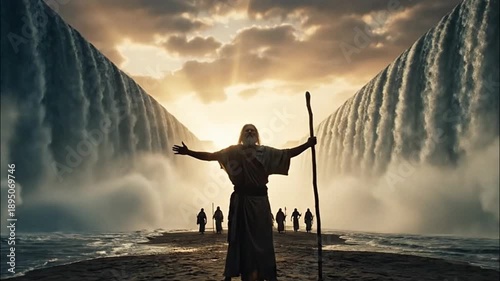 Moses Parting the Red Sea with Followers, Miraculous and Epic Scene