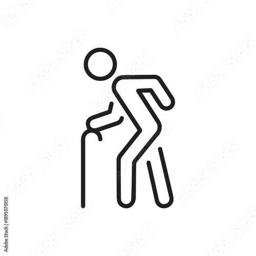 old man icon, elder person with cane, senior generation, thin line web symbol on white background - editable stroke vector illustration 