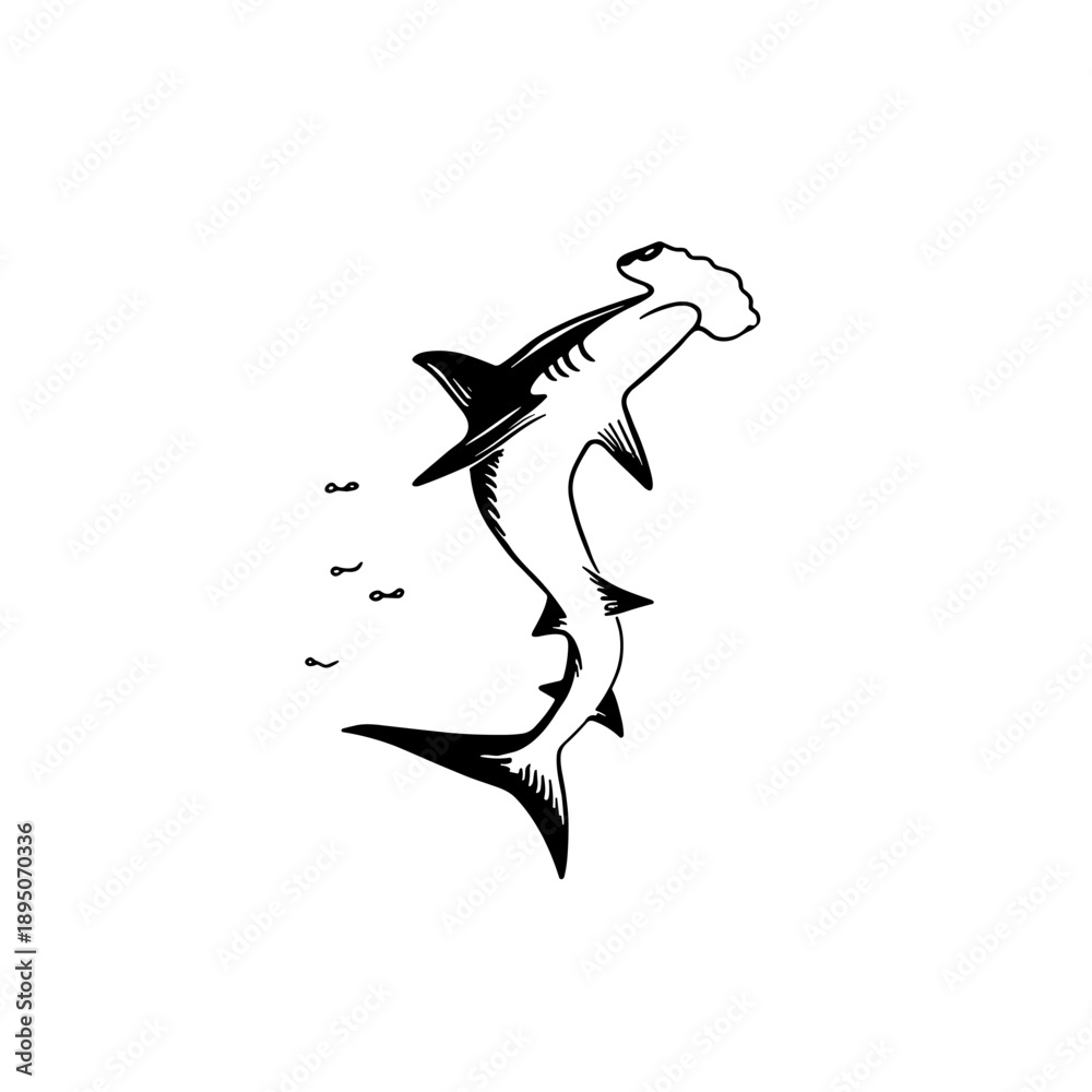 Obraz premium Hammerhead Shark. Hammerhead Shark simple black and white line art vector logo
