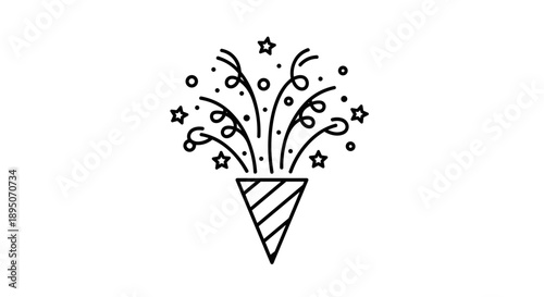 Party Popper Icon – Celebration Confetti Line Art Vector Symbol